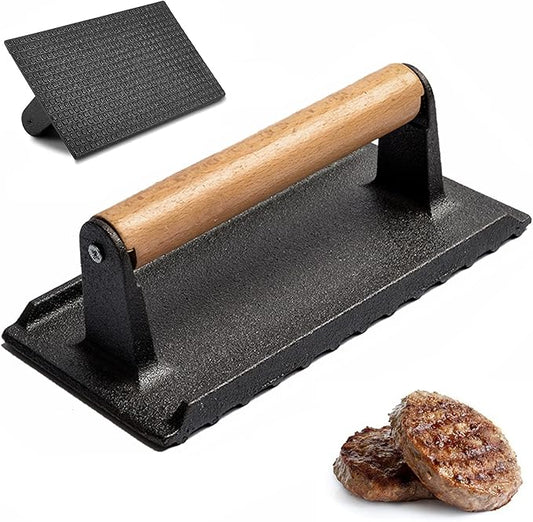 itechpanda Cast Iron Grill Press, Bacon Hamburger Press for Griddle Flat Top Teppanyaki, Barbecue BBQ Hamburger Sausage Panini Meat Griddle Press