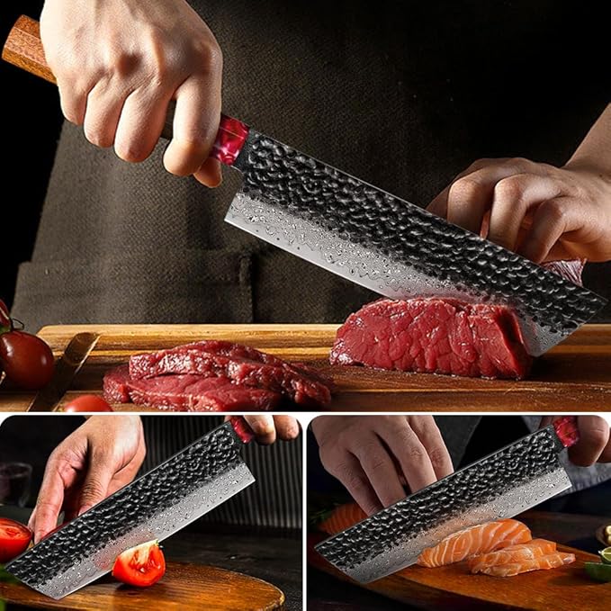 COOKLET'S Nakiri Knife, Professional VG10 Damascus Stainless Steel Kitchen Knife, Ultra Sharp Vegetable Meat Cooking Knife, G10 Ergonomic Color Wooden Handle with Luxury Gift Box for Home