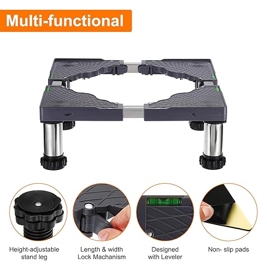 PATIKIL Mini Fridge Stand, 4 Strong Feet Laundry Stand Base Multi-Functional Adjustable Base Tray Anti-Vibration for Refrigerator Washing Machine Dryer AC, 5.5"-6.7" Height, 2Pack