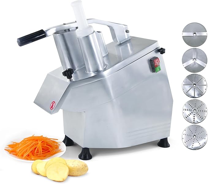 CMI Commercial Multifunctional Automatic Vegetable Cutter and Food Processor,Potato Onion Slicer,Electric Fruit and Cheese Grating Machine,Slicer Vegetable Cutter with 5-Blades 550W/110V