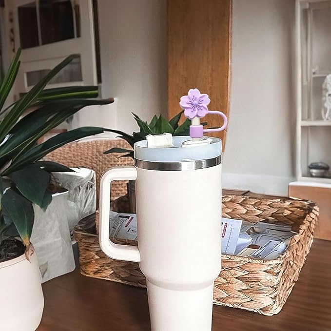 8Pcs Flowers Straw Topper for Stanley Straw Cap Accessories Cute Floral Designs Spring Silicone Straws Tip Covers for Stanley Cups 10mm Dust-Proof Straws Lids Accessories for Women