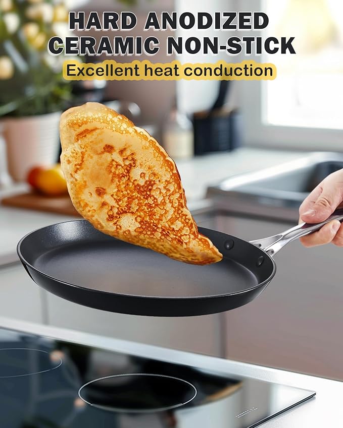 Cooks Standard Crepe Pan Hard Anodized Ceramic Nonstick Pancake Pan, 10.5-inch Griddle Dosa Tawa Tortilla Skillet Pan Induction Cookware, Black