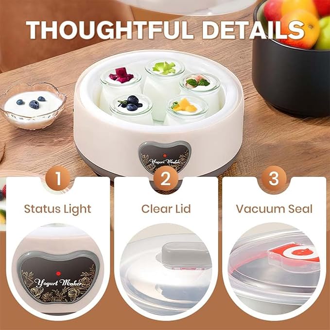 Yogurt Maker, Automatic Digital Yoghurt Maker Machine with 5 Glass Jars 42 Ozs, with Constant Temperature Control for Home Organic Yogurt, Cheese, Fruit Wine (with 5 Cups)