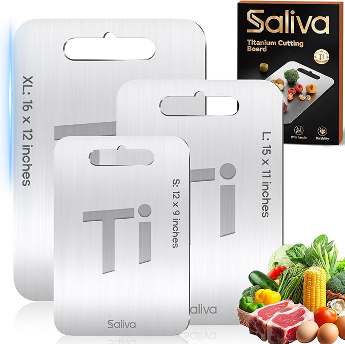 3pcs Titanium Cutting Boards for Kitchen, 3 Pack of Titanium Cutting Boards, Non Toxic Double Sided Food Grade, Dishwasher Safe, Easy To Clean, Chopping Boards with Handle for Meat & Vegetable