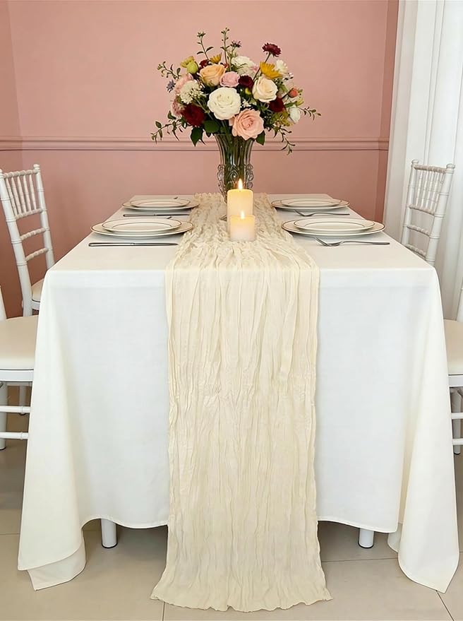 3 Pack Ivory Cheesecloth Table Runner -17×120 Inch Gauze 10 FT Long Cheese Cloth Table Runners for Bridal Wedding Party Baby Shower Holiday Birthday Home Easter Decor (Ivory, 3PC)