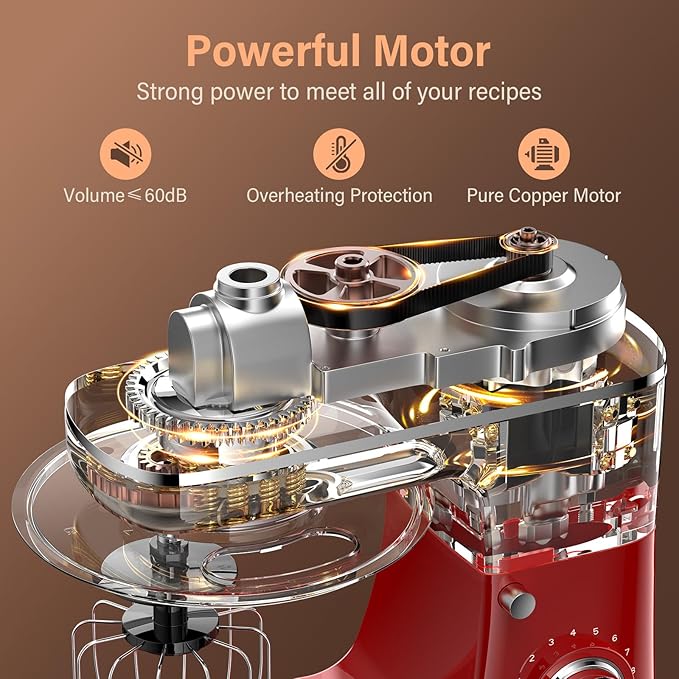 Honinst Stand Mixer, 3-In-1 8-Speed 660W 6.5QT Tilt-Head Food Electric Mixers with Bowl, Dough Hook, Whisk and Beater, Kitchen Mixer for Baking, Cake and Most Home Cooks, Red