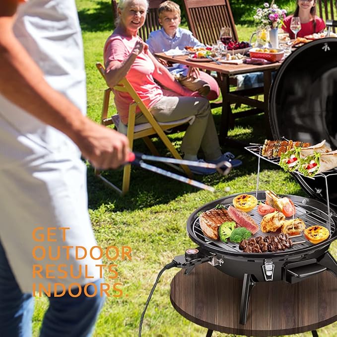 Techwood 1600W Indoor Outdoor Electric Grill, Electric BBQ Grill, Portable Removable Tabletop Grill, Black
