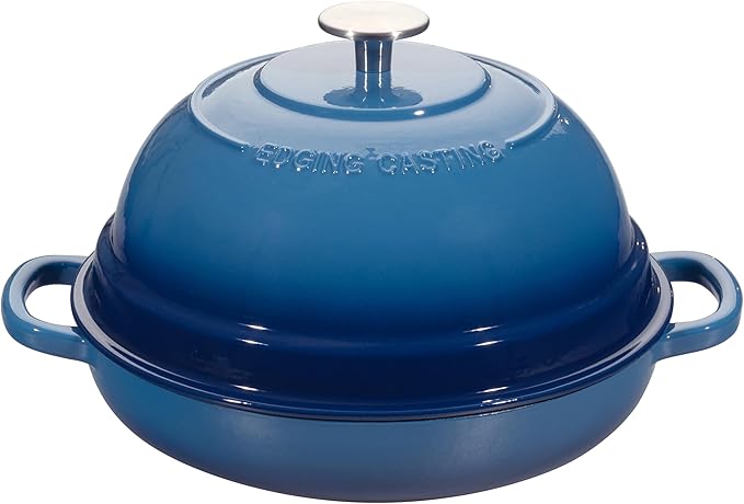 EDGING CASTING Enameled Cast Iron Dutch Oven Pot with Lid, Round Bread Oven for Homemade Sourdough Bread Baking, 6 Quart, Lake Blue