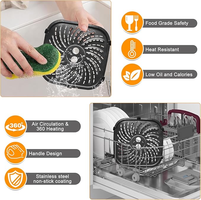 GWYXC Air Fryer Grill Pan for PowerXL Vortex Pro 8 QT Air Fryer, Oval Nonstick 10''*10''Air Fryer Accessories Replacement Part Tray Basket Grill Plate Crisper Plate with Rubber Bumpers,Dishwasher Safe