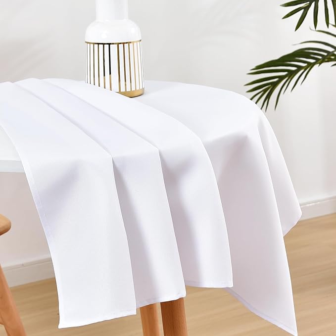 Wolkemer Small Square Tablecloth 36 x 36 Inch Washable Fabric Table Cloth Solid White Table Cover for Nightstand End Bedside Tables Tabletop Decoration