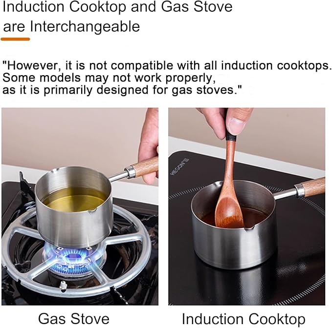 Food grade Stainless Steel Mini Butter Warmer, Mini Milk/Coffee Warmer, 8.5 oz (250 ml) Milk Warmer, Small Baby Food Warmer with Dual Spouts, Chocolate Melting Pot