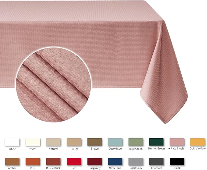 maxmill Jacquard Tablecloth Stain Resistant Waterproof Wrinkle Free Spillproof Washable Soft Weaved Texture Table Cloth for Dining Room, Indoor Outdoor Use, Rectangle 60 x 140 Inch, Pale Blush