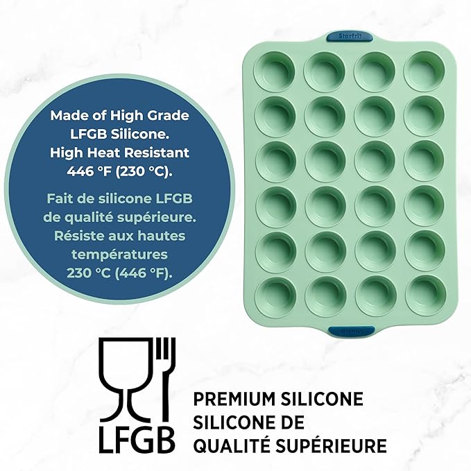 Starfrit Silicone Baking Pan - 24 Mini Muffins with Integrated Metal Frame - Green