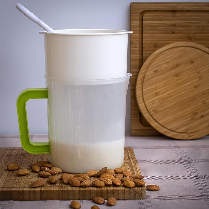 Nut Milk & Greek Yogurt Maker - Reusable & Durable Nut Milk Bag Alternative - Fine Mesh Stainless Steel - Soy/Oat/Almond Milk - All Purpose Food Strainer - (1 Quart Yogurt, 1.5 Quart Nut Milk) (A)