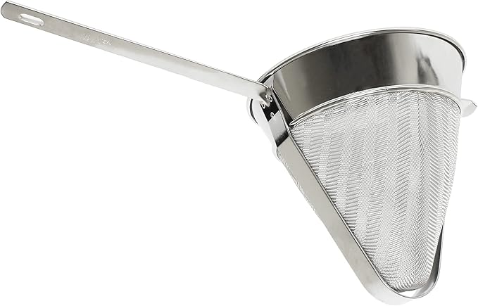 TrueCraftware- 3 qt. Stainless Steel 10" Reinforced Bouillon Strainer Fine Mesh- Cone Shaped Strainer Food Strainer Juice Strainer Kitchen Tools Food Colander For Straining Seeds Beans Sauces