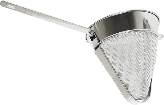 TrueCraftware- 3 qt. Stainless Steel 10" Reinforced Bouillon Strainer Fine Mesh- Cone Shaped Strainer Food Strainer Juice Strainer Kitchen Tools Food Colander For Straining Seeds Beans Sauces