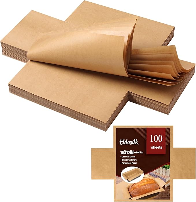 100 Pcs Unbleached Parchment Paper & 1 Pcs Silicone Loaf Pan Liner Set - Non-Stick Precut 9’’x5’’Bread Baking Sheets & Reusable Sourdough Sling with 4 Handles
