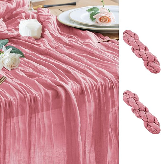 Wokceer Cheesecloth Table Runner 2Pack 10FT Dusty Rose Boho Gauze Cheese Cloth Table Runner for Party Long Rustic Sheer Table Runners for Baby Bridal Shower Wedding Easter Table Decor
