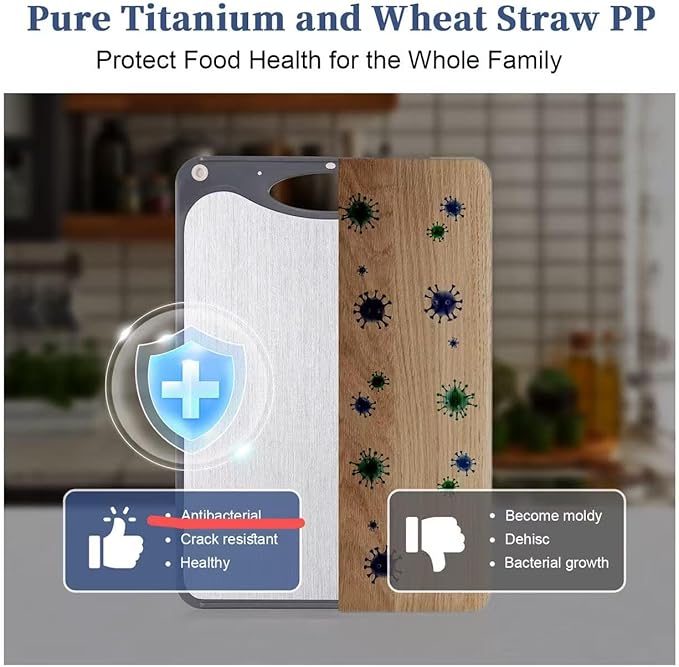 WOJGDPB Titanium Cutting Boards For Kitchen, Double Sided Cutting Board, Food Grade Titanium And Wheat Straw PP Chopping Board, Easy To Clean, Large Size 15”×10” Dark Gray