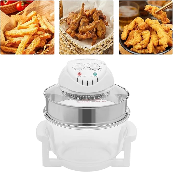 17L Turbo Electric Glass Air Fryer w/ 2 Grill,Infrared Convection Multifunction Oven Large Visible Air Fryer w/Temperature Controls Oil-Less Grill Roaster Chicken Turkey Roast Grill Deep Fryer