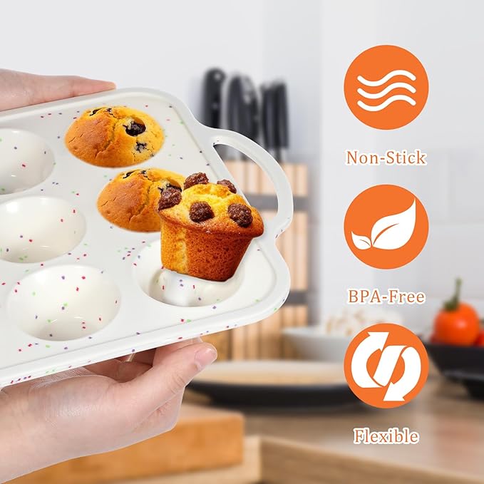 simarro Silicone Muffin Pans For Baking, 1 Pack Metal Reinforced Frame Mini Cupcake Pan 12-Cup Non-Stick Mini Muffin Pan For Homemade Muffins Cupcakes And Bread Cupcake Baking Pan Molds (1)