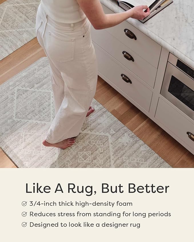 House of Noa Nama Standing Mat – Anti-Fatigue Cushioned Kitchen Mats for Floor | Ergonomic Bounce-Back Foam Kitchen Mats | Anti-Fatigue Mats for Kitchen & Standing | Emile Latte | 22" x 54"