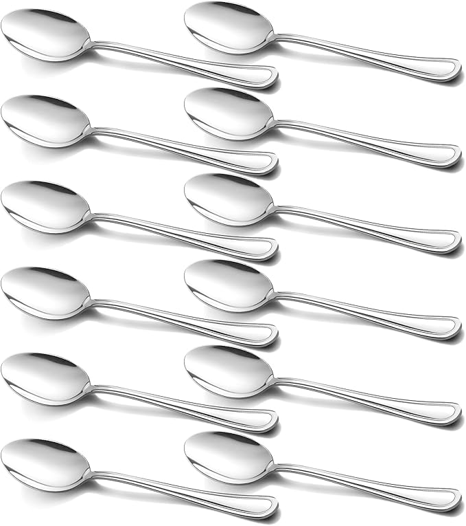 Teaspoon Set of 12, E-far 6.7 Inch Stainless Steel Spoons for Kitchen or Restaurant, Non-toxic & Mirror Polished, Easy to Clean & Dishwasher Safe