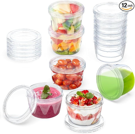 Reusable Freezer Storage Containers [UNIQUE INNOVATIVE DESIGN] 12 Pack-17 Oz Arrow Indicates Easy Opening and Closing of Lid Microwave and Dishwasher Safe,Soup Containers for Oats/Salad