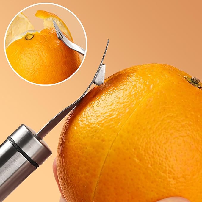 2Pcs Stainless Steel Orange Peeler Tool, Citrus Peeler with Triangular Blade & Serrated Edge, Long Handle Kitchen Gadget for Easy Quick Peeling, Durable Fruit Vegetable Cutting Tools (Orange & Citrus)