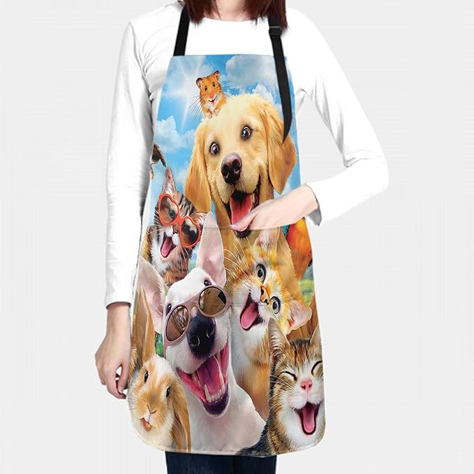 Apron with Pockets Aprons for Women Men Kitchen Chef Apron for Cooking Gardening Server Waitress Painting