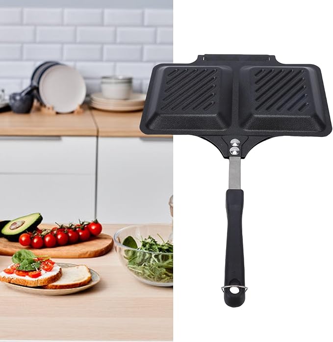 Pssopp Grilled Sandwich Maker, Double Sided Stovetop Toasted Panini Maker Press Breakfast Frying Pan for Home Kitchen Camping (Black)