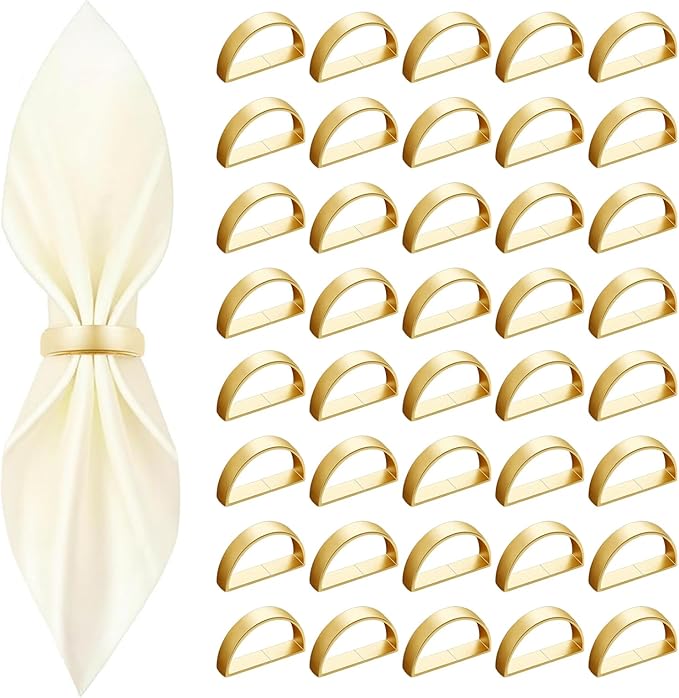 40 Pcs Gold Napkin Rings - Metal Napkin Ring(Semicircle) Stainless Steel Napkin Rings for Table Settings Wedding Christmas Party Dinner Table
