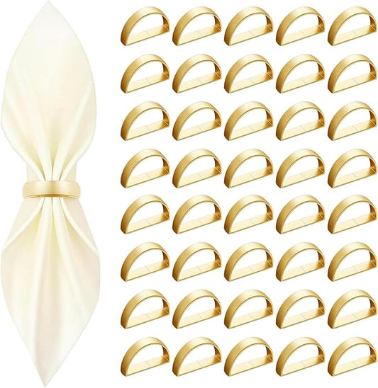 40 Pcs Gold Napkin Rings - Metal Napkin Ring(Semicircle) Stainless Steel Napkin Rings for Table Settings Wedding Christmas Party Dinner Table