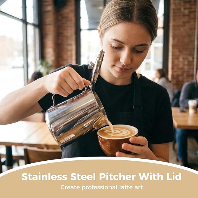 Stainless Steel Pitcher with Lid, 67 oz/2000 ml Large Capacity 304 Stainless Steel Water Pitcher with Scales, V Spout Latte Art Pitcher for Espresso Machines, Latte Art, Iced Tea, Hot Water