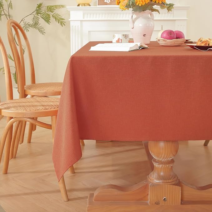 Alsoo Table Cloth Rectangle Table, 60X106 Inch Linen Textured Table Cloth Waterproof Spill-Proof TableCloths Wrinkle Free Fabric Farmhouse Table Cover for Dining Parties Buffets Holidays,Burnt Orange