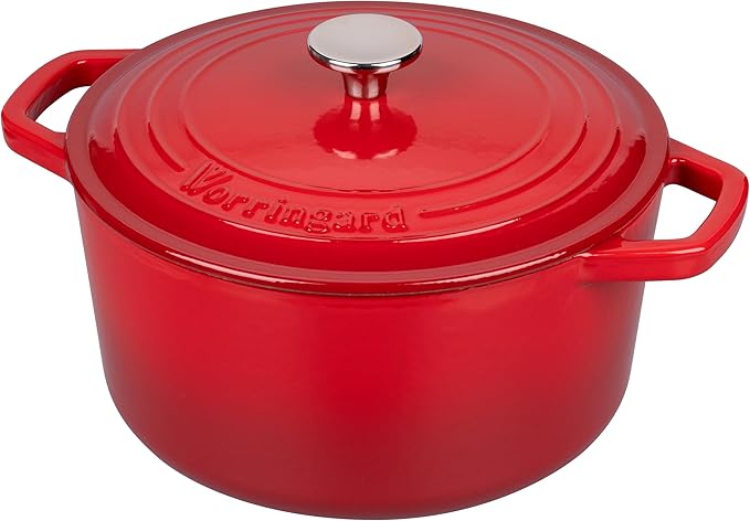 VORRINGARD Enameled Cast Iron Dutch Oven Pot with Lid, for Bread Baking, Round Bread Oven- include Sourdough Bread Baking Supplies Set, 4.5QT, Red