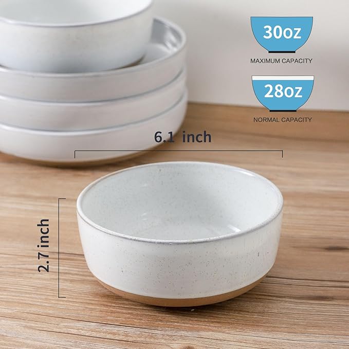 Tikooere Ceramic Soup Bowls Set of 6,30 Ounce Stoneware Cereal Bowl,Porcelain Nesting Bowls for Oatmeal,Popcorn,Soup,Pasta,Fruit,Housewarming Gift,Microwave & Dishwasher Safe,White