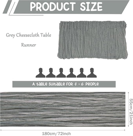 10 Pack Grey Cheesecloth Table Runner 6FT Boho Gauze Fabric Table Runner Vintage Rustic Sheer Runners for Wedding Party Bridal Baby Shower Long Table Decorations