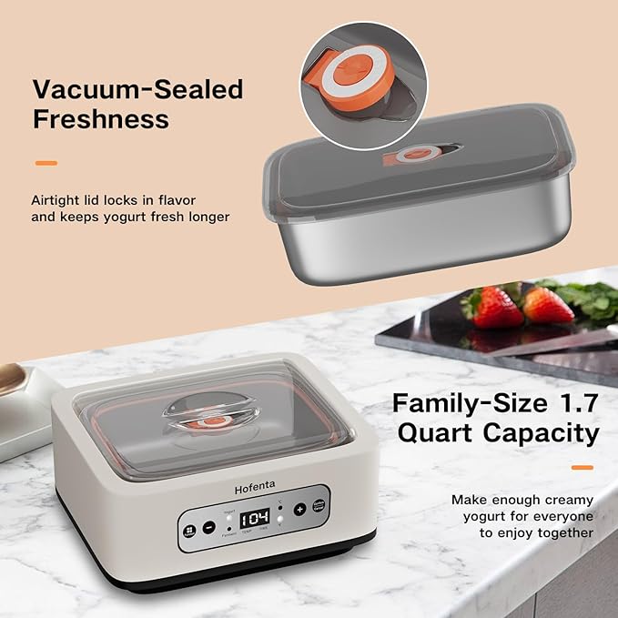1.7 Quart Yogurt Maker with Stainless Steel Bowl, 9 Glass Jars, Digital Timer, Temperature Control, BPA-Free, Easy-to-Use, Family-Sized for Homemade Probiotic Yogurt, Dishwasher Safe