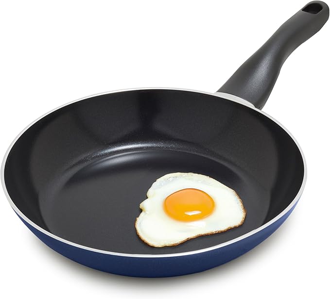 Lumenflon Deco 9.5” Nonstick Frying Pan Skillet, Made in Italy, Diamond Ceramic PFAS-Free, Dishwasher & Metal Utensil Safe, Durable Gloss Enamel Finish, Stay-Cool Handle, High Walls-Extra Room, Blue