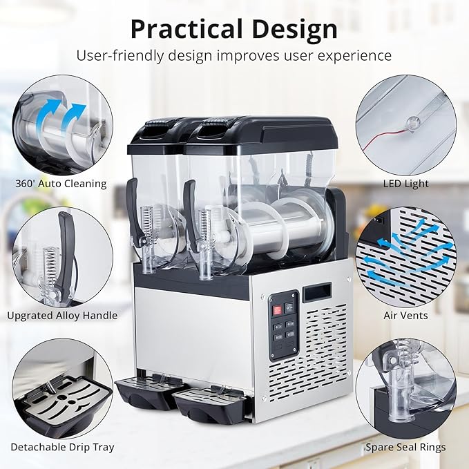 Black 12 L*2 700W Commercial Slushy Machine - Self-Cleaning Stainless Steel Frozen Drink Margarita Ice Cream Maker for Snow Melts, Cocktails - Ideal for Homes, Coffee Shops,and Restaurants