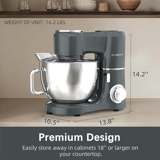 CKEMU Stand Mixer, 9-Quart Stainless Steel Bowl, 660W Professional Power, Multiple Speed Options, Sturdy Design, Easy to Clean, Lifetime Support, SM-1550(Grey)