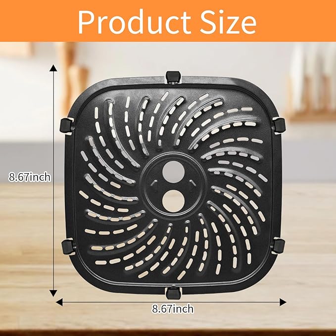 GWYXC Air Fryer Grill Pan for PowerXL Vortex Pro 6 QT Air Fryer, Oval Nonstick 8.67''*8.67''Air Fryer Accessories Replacement Parts Rack Tray Basket Crisper Plate with Rubber Bumpers,Dishwasher Safe