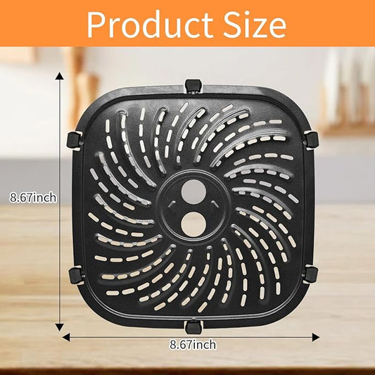 GWYXC Air Fryer Grill Pan for PowerXL Vortex Pro 6 QT Air Fryer, Oval Nonstick 8.67''*8.67''Air Fryer Accessories Replacement Parts Rack Tray Basket Crisper Plate with Rubber Bumpers,Dishwasher Safe