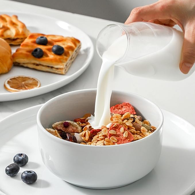 fMBB MBB 22 Oz White Ceramic Bowls Set of 4, for Soup Cereal Ramen Oatmeal Fruit Salad Pasta and Rice, Breakfast Bowls Kitchen Serving Bowl for Home Restaurant Hotel, Dishwasher & Microwave Safe