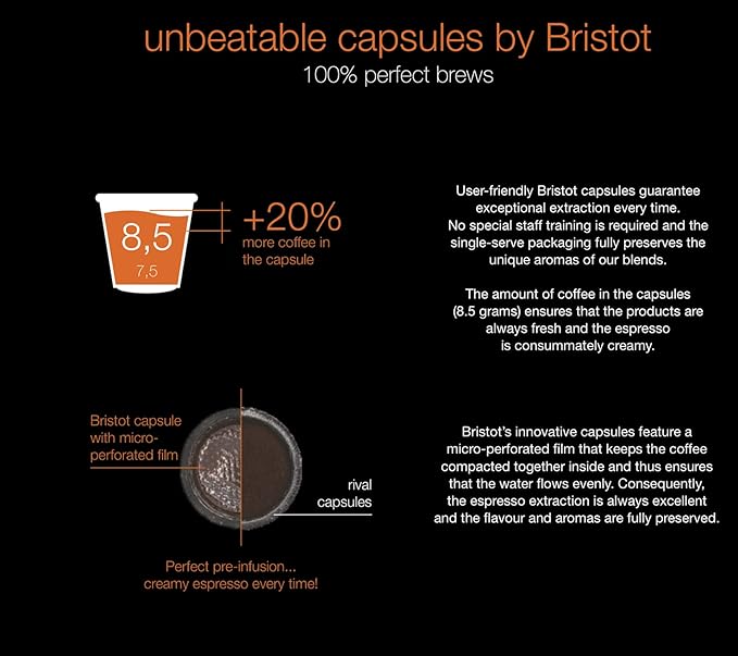 Bristot Decaf Espresso Capsules – Compatible with Lavazza Blue Machines – 50 Count