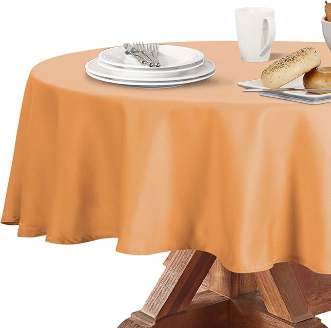 Obstal 210GSM Round Table Cloth, Water Resistance Microfiber Tablecloth, Decorative Fabric Circular Table Cover for Outdoor and Indoor Use (Orange, 60 Inch Diameter)