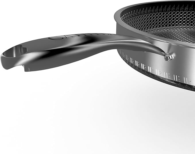 CATHYLIN 316L Stainless Steel 5QT Frying Pan Hexagon Nonstick Wok with Lid,Single Handle to Hold, PFOA Free, Dishwasher Oven Safe (12inch,5QT/Single Handle)