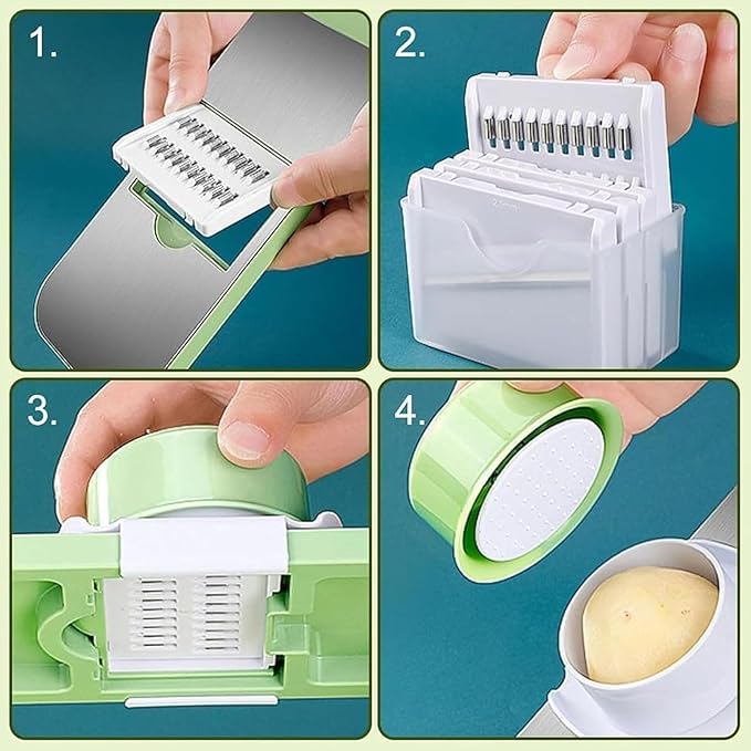 Multifunctional Vegetable Cutter, Multi-Function Vegetable Cutters, Portable Adjustable Safe Vegetable Mandoline Cucumber Potato Lettuce Carrot Shredder Chip Peeler Slicer, with Blades (5 Blade)