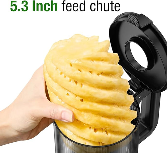 Juicer Machines, TUUMIIST Cold Press Juicer with 5.3" Extra Large Feed Chute Fit Whole Fruits & Vegetables Easy to Clean, High Juice Yield, BPA Free (Black)